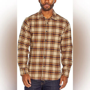 Eddie Bauer Men’s Bristol Flannel Shirt in Yellow Khaki Plaid Size L